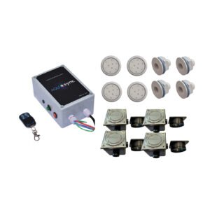 CAIXA DE COMANDO + 4UN DE LED DE 9W + 4CX DE PASSAGEM P/ PISCINA DE FIBRA