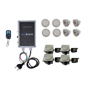 CAIXA DE COMANDO + 4UN DE LED DE 6W + 4CX DE PASSAGEM P/ PISCINA DE FIBRA
