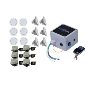 CAIXA DE COMANDO + 6UN DE LED DE 9W + 6 CX DE PASSAGEM P/ PISCINA DE VINIL