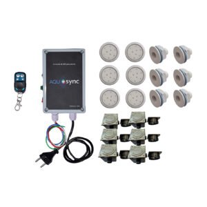 CAIXA DE COMANDO + 6UN DE LED DE 6W + 6CX DE PASSAGEM P/ PISCINA DE FIBRA